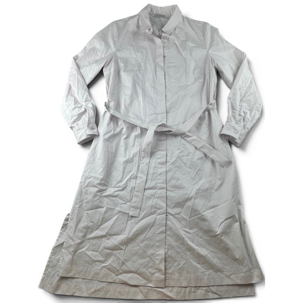 Cappellini Shirt Dress Women L Beige Belted Long Sleeve Button Front Work Office